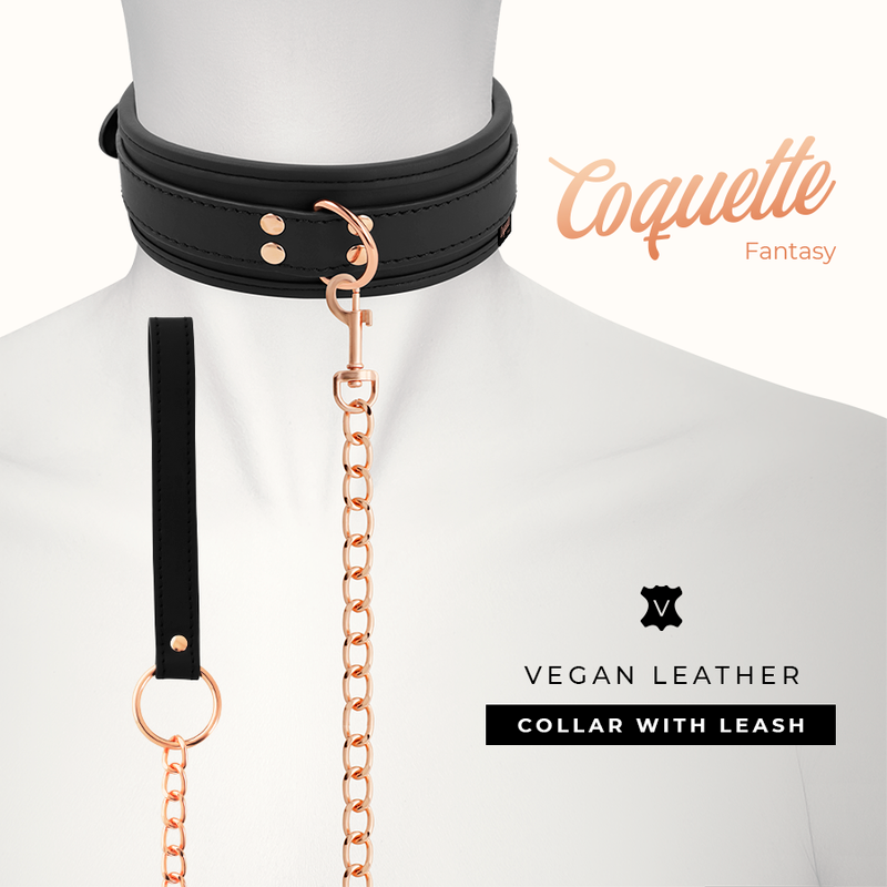 Colar COQUETTE CHIC DESIRE FANTASY de couro vegano com ala e forro de neoprene para jogos BDSM