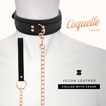 Colar COQUETTE CHIC DESIRE FANTASY de couro vegano com ala e forro de neoprene para jogos BDSM