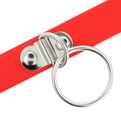 Coquette Chic Desire Colar Couro Vegano Vermelho Ajustável para BDSM e Fetish