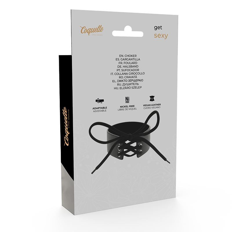 Coquette Chic Desire Gargantilha de Couro Vegano, um acessório ajustável para fetiche e estilo BDSM.