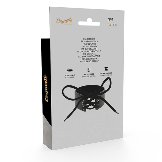 Coquette Chic Desire Gargantilha de Couro Vegano, um acessório ajustável para fetiche e estilo BDSM.