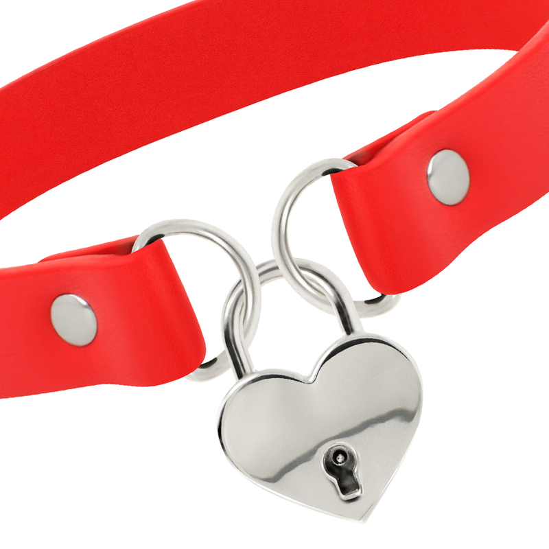Colar Coquette Chic Desire de couro vegano vermelho com acessório de coração e chave