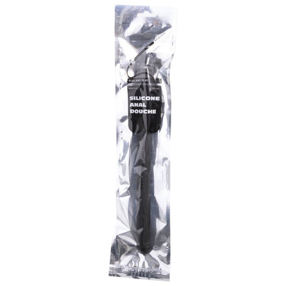 ALL BLACK Ducha Anal de Chuveiro em Silicone 27cm Grande mostrando o material flexível e o adaptador universal.