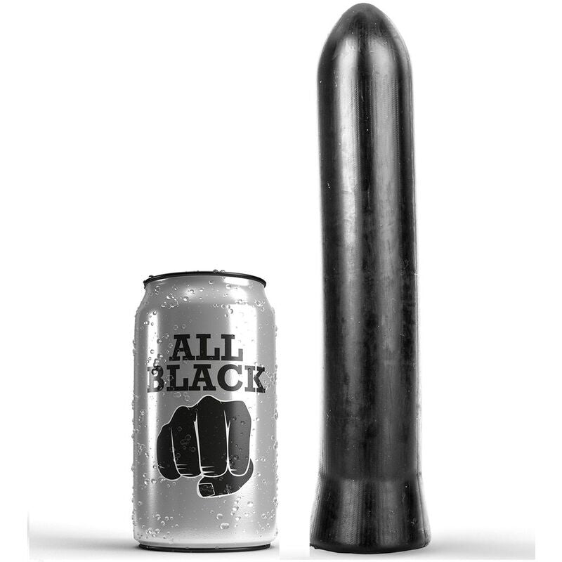 ALL BLACK Dildo Realista 22 cm, vista frontal e detalhes da textura