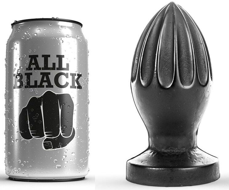 Plug anal ALL BLACK 12 CM, com sulcos profundos e textura lisa.