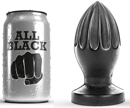 Plug anal ALL BLACK 12 CM, com sulcos profundos e textura lisa.