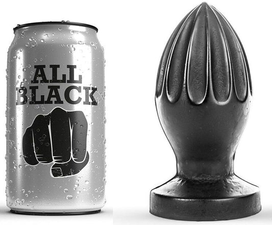Plug anal ALL BLACK 12 CM, com sulcos profundos e textura lisa.