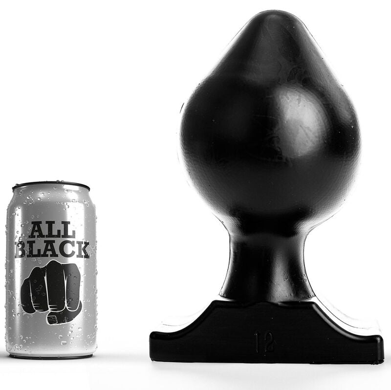 Close-up of the ALL BLACK Plug Anal Macio e Flexível 22,5 cm showing its soft texture and large size.