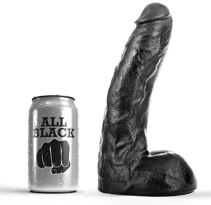 Close-up do ALL BLACK Dildo Realista Veiado Flexível 22cm mostrando sua textura realista e material flexível.