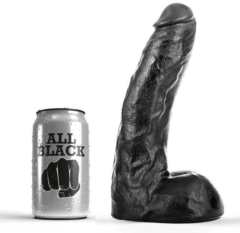 Close-up do ALL BLACK Dildo Realista Veiado Flexível 22cm mostrando sua textura realista e material flexível.