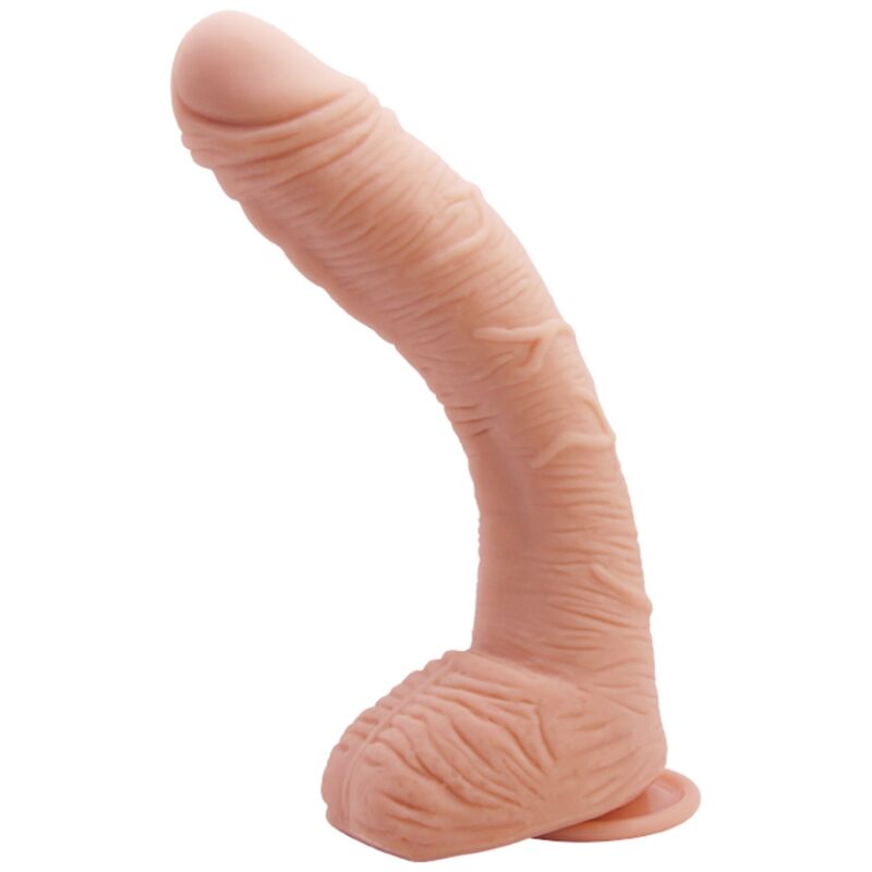 BAILE Dildo Pele Realista Alex Curvo 27 CM com Ventosa Forte, detalhe da textura e curvatura.