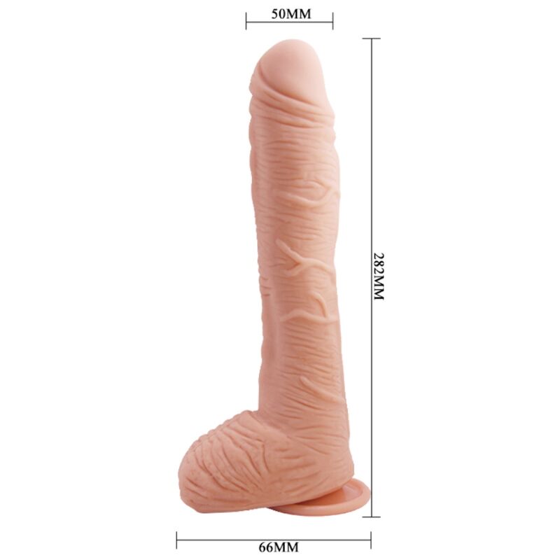 BAILE Dildo Pele Realista Alex Curvo 27 CM com Ventosa Forte, detalhe da textura e curvatura.