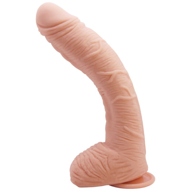 BAILE Dildo Pele Realista Alex Curvo 27 CM com Ventosa Forte, detalhe da textura e curvatura.