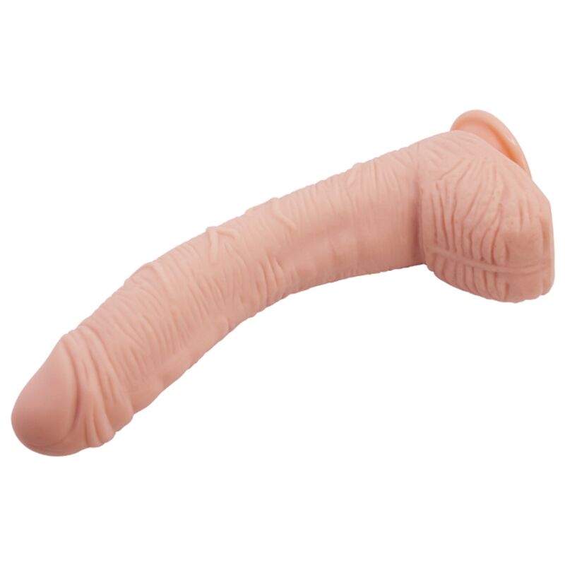 BAILE Dildo Pele Realista Alex Curvo 27 CM com Ventosa Forte, detalhe da textura e curvatura.