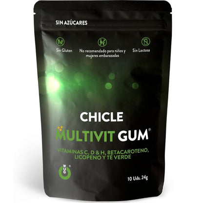 Embalagem de WUG GUM Multivit Vitaminas C, H, D, Beta-caroteno, Licopeno e Chá Verde, 10 Unidades