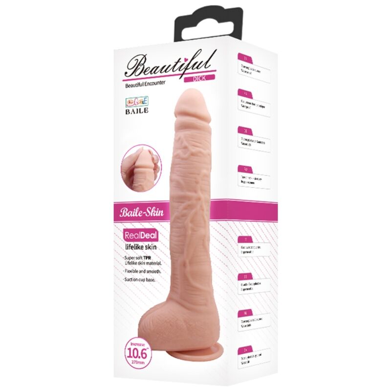 Close-up do Vibrador Realista Flexível BAILE, mostrando sua textura e ventosa.