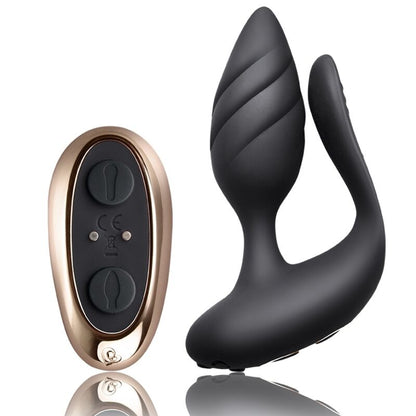 ROCKS-OFF Vibrador para Casais Cocktail com Controle Remoto Duplo, mostrando o design ergonómico e aveludado para dupla estimulação.
