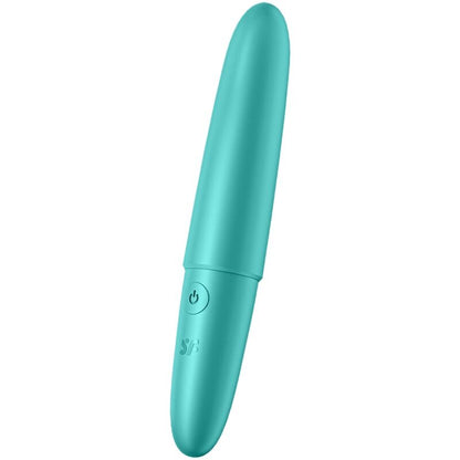 Close-up do Satisfyer Ultra Power Bullet 6 Mini Vibrador Potente Turquesa, destacando seu design compacto e material de silicone.