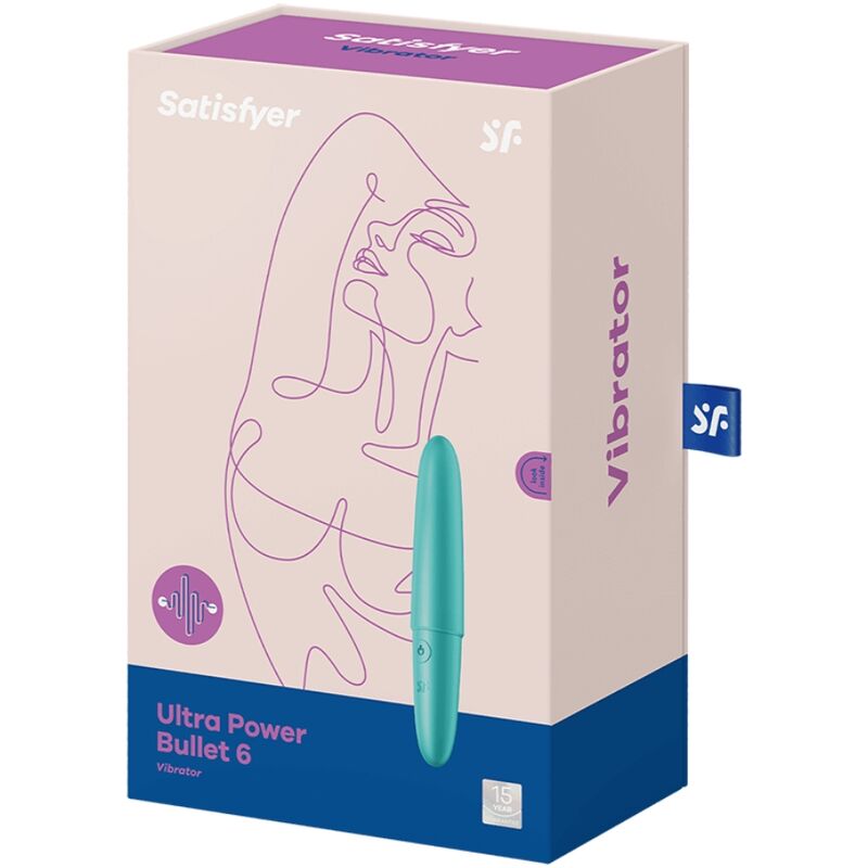 Close-up do Satisfyer Ultra Power Bullet 6 Mini Vibrador Potente Turquesa, destacando seu design compacto e material de silicone.