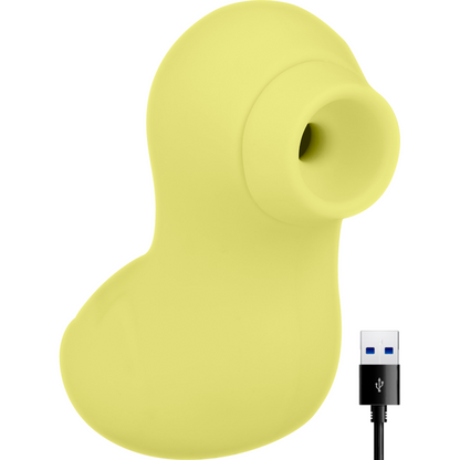 OHMAMA Estimulador Clitoriano Onda Recarregável Amarelo, detalhe do design em patinho e material de silicone macio.