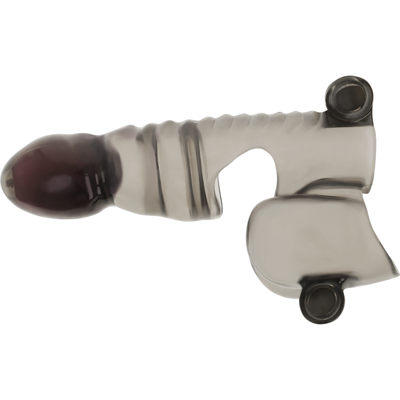 Close-up da Bainha Vibratória OHMAMA para Pénis e Testículos 3 Motores, destacando seu design texturizado.