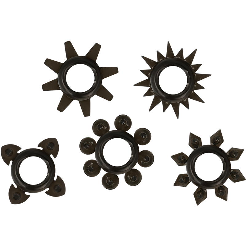 OHMAMA Conjunto de 5 Anéis de Silicone para Pénis e Testículos, mostrando a flexibilidade e o material seguro para o corpo.