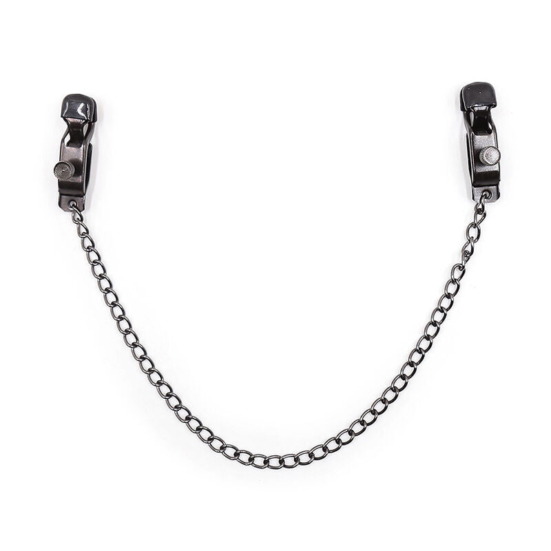 Pinças de mamilos OHMAMA FETISH com corrente preta e ajuste de pressão.