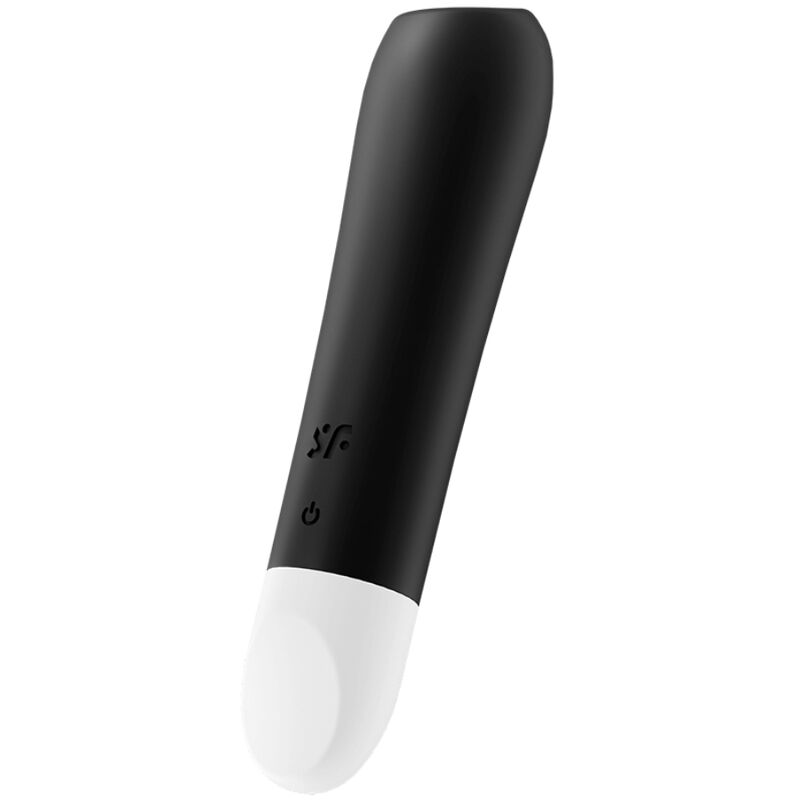 Close-up of the Satisfyer Ultra Power Bullet 2 Preto mini vibrator, highlighting its compact design and smooth silicone texture.