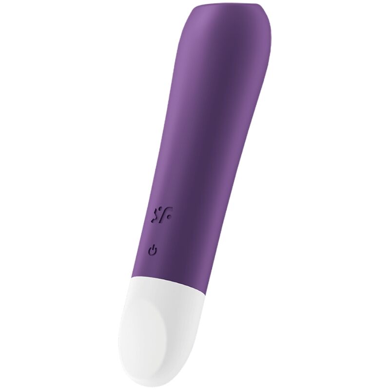 Close-up do vibrador Satisfyer Ultra Power Bullet 2 Roxo, mostrando seu design compacto e silicone liso.