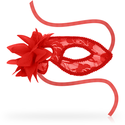 Máscara Veneziana OHMAMA com renda preta e flor vermelha para um visual misterioso e elegante.