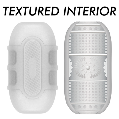 Jamyjob Masturbador Masculino Duplo Turbo com entradas para boca e vagina, mostrando o material realista e textura.