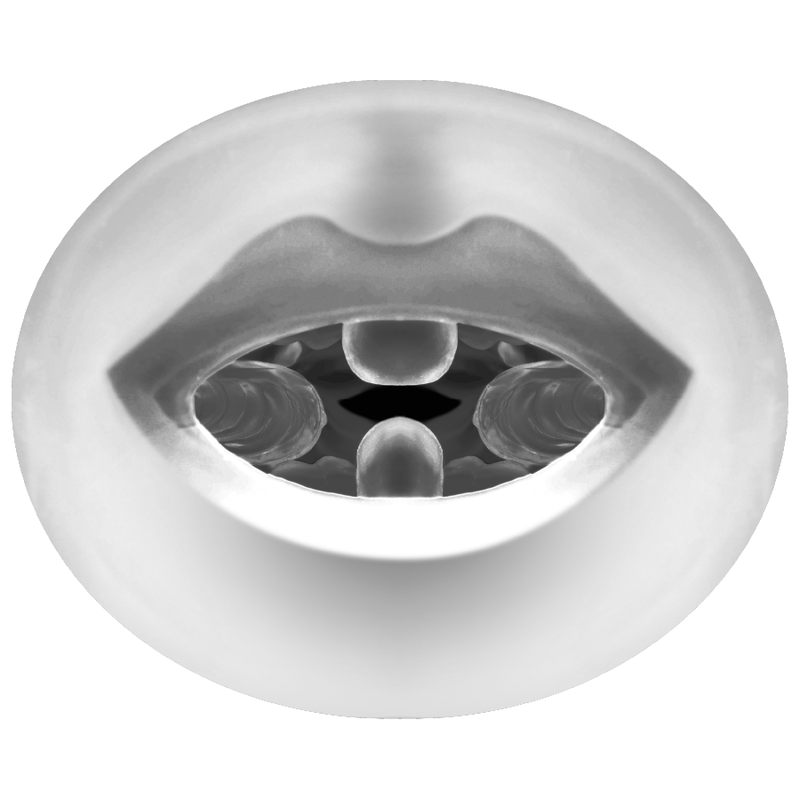 Jamyjob Masturbador Masculino Duplo Turbo com entradas para boca e vagina, mostrando o material realista e textura.