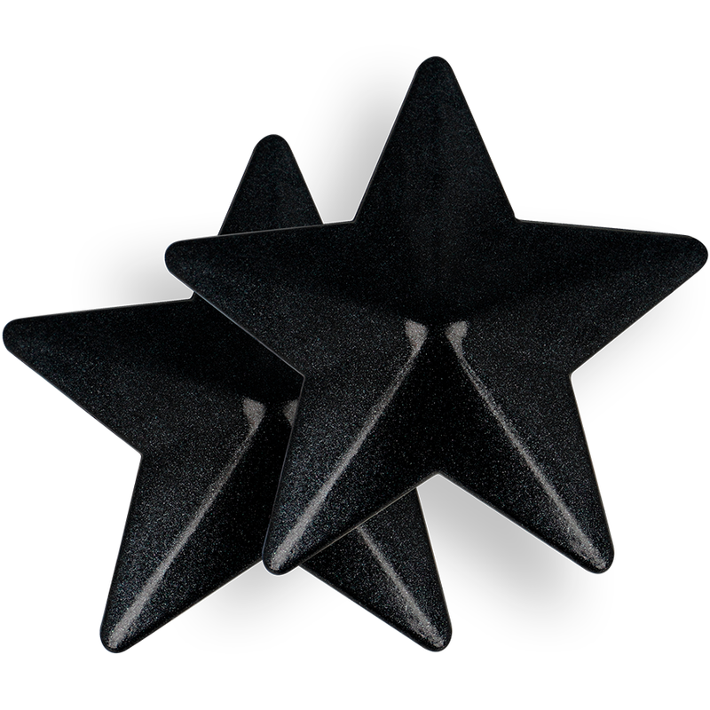 Close-up das Coberturas para Mamilos COQUETTE CHIC DESIRE Black Stars, destacando o design em estrela e material.