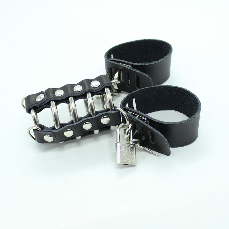Gaiola para Pénis OHMAMA Fetish com anéis de metal e alças de couro ajustáveis