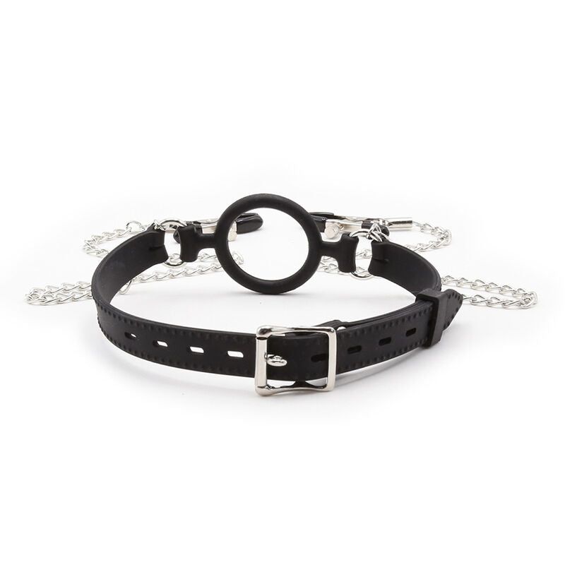OHMAMA FETISH Mordaça de Argola com Correntes e Grampos de Bico para BDSM e fetiche.
