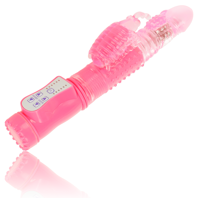 Vibrador rotativo OHMAMA com estimulador clitoriano tipo coelho em silicone hipoalergénico