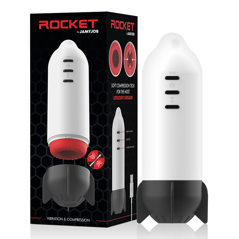 Detalhe do Masturbador Masculino Jamyjob Rocket com funções de vibração e compressão