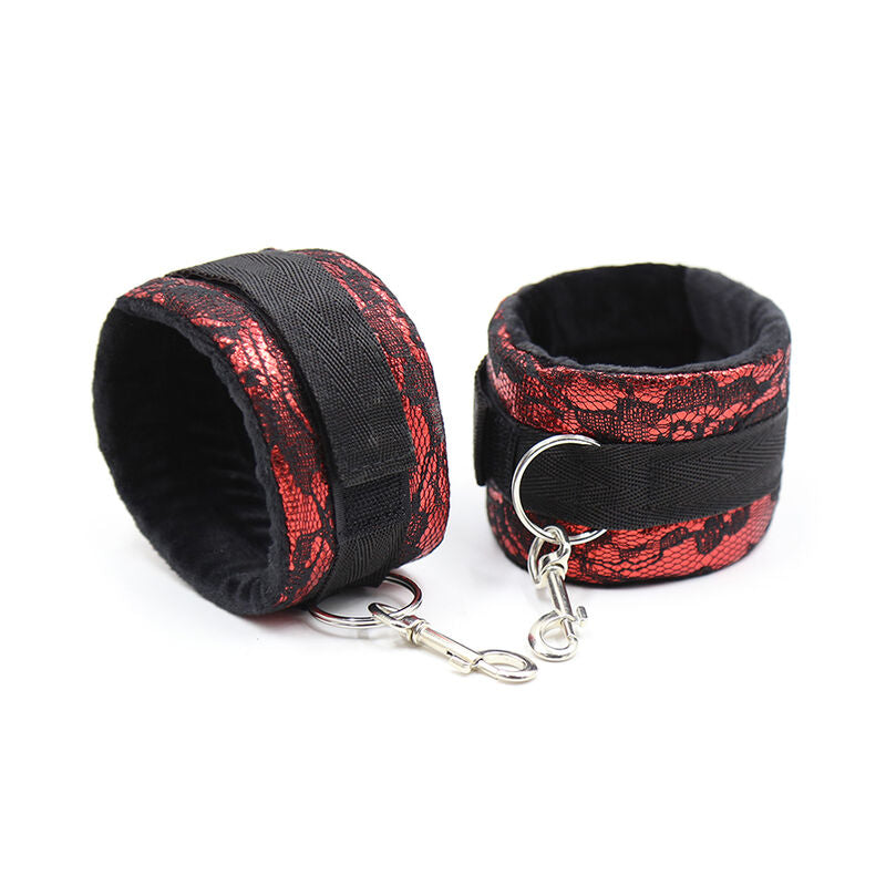 Algemas de veludo OHMAMA FETISH vermelhas e pretas com fita de nylon ajustável para BDSM.