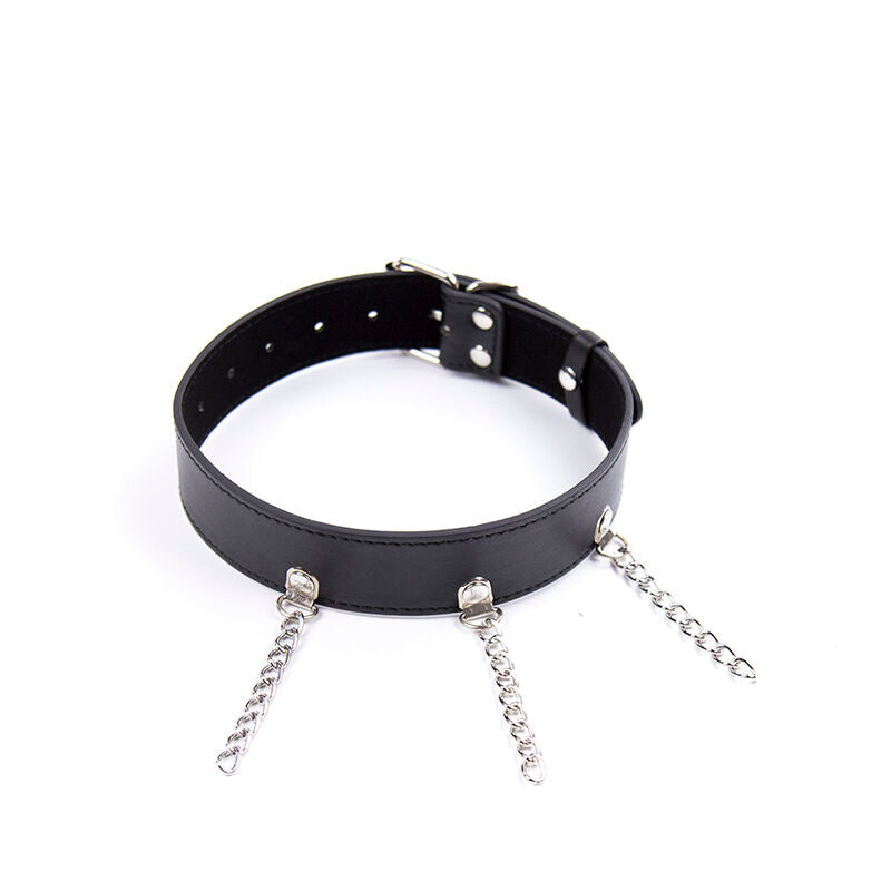Colar Fetiche Ohmama com anéis e corrente ajustável para BDSM e jogos de sedução.