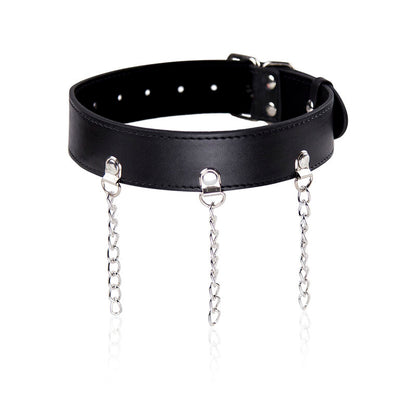 Colar Fetiche Ohmama com anéis e corrente ajustável para BDSM e jogos de sedução.