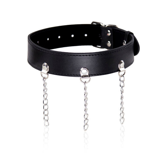 Colar Fetiche Ohmama com anéis e corrente ajustável para BDSM e jogos de sedução.