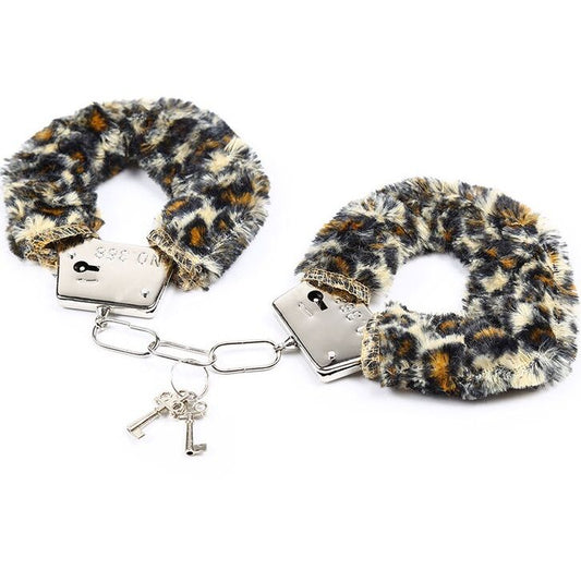 OHMAMA FETISH Algemas de Pulso de Metal Forradas de Veludo Tigre, detalhe do padrão e material.