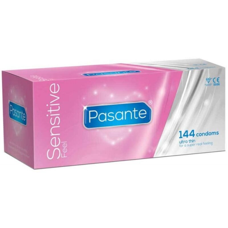Embalagem de Preservativos Pasante Ultrafinos Sensíveis com 144 Unidades para prazer natural e seguro.