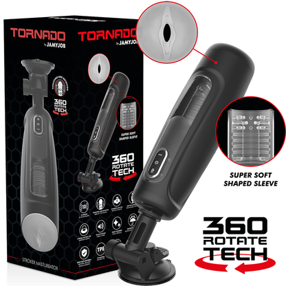JAMYJOB Masturbador Masculino Tornado 360 Rotate Tech com Impulso, detalhes do design e funcionalidade