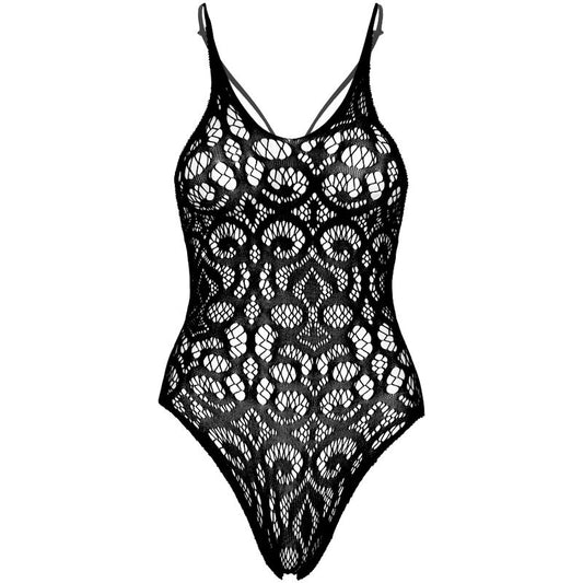 Teddy Leg Avenue Renda Sem Costura com Costas de Tiras Preto, exibindo o design elegante e sensual.