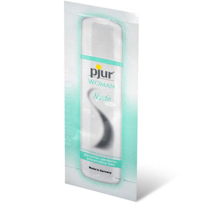 Detalhe do lubrificante íntimo PJUR Woman Nude Hipoalergénico Base Água 2ml, ideal para pele sensível.