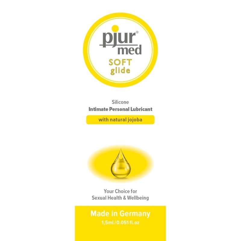 PJUR Lubrificante de Silicone Med Soft Glide 1.5ml para conforto íntimo e peles sensíveis.