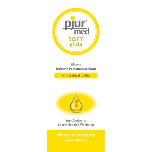 PJUR Lubrificante de Silicone Med Soft Glide 1.5ml para conforto íntimo e peles sensíveis.