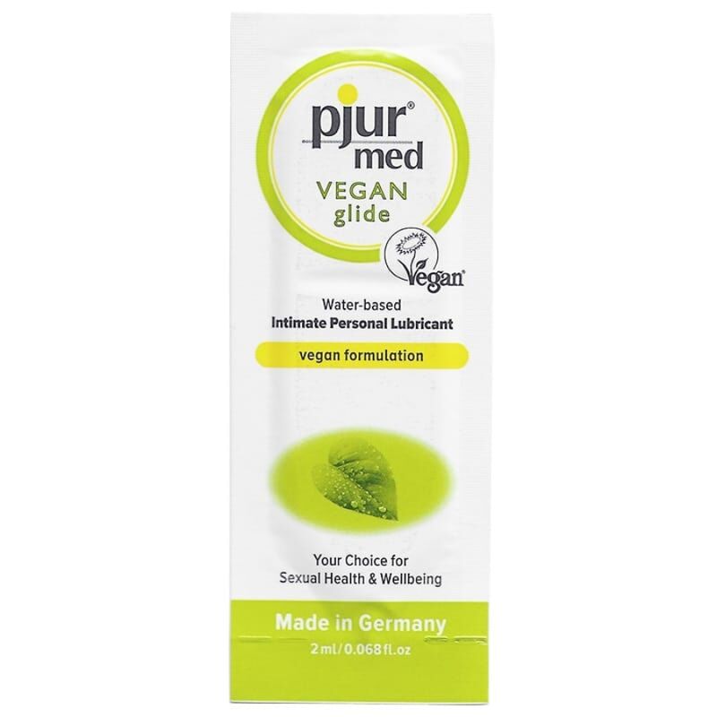 PJUR Med Vegan Glide Lubrificante à base de água 2ml, ideal para lubrificação íntima suave e vegana.