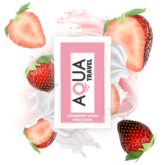 Embalagem de 6ml do Lubrificante Aqua Travel Sabor Morango, ideal para viagem.